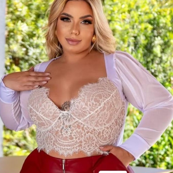 Cropped Plus size SEDUÇÃO MANGA LONGA / RENDA / BOJO