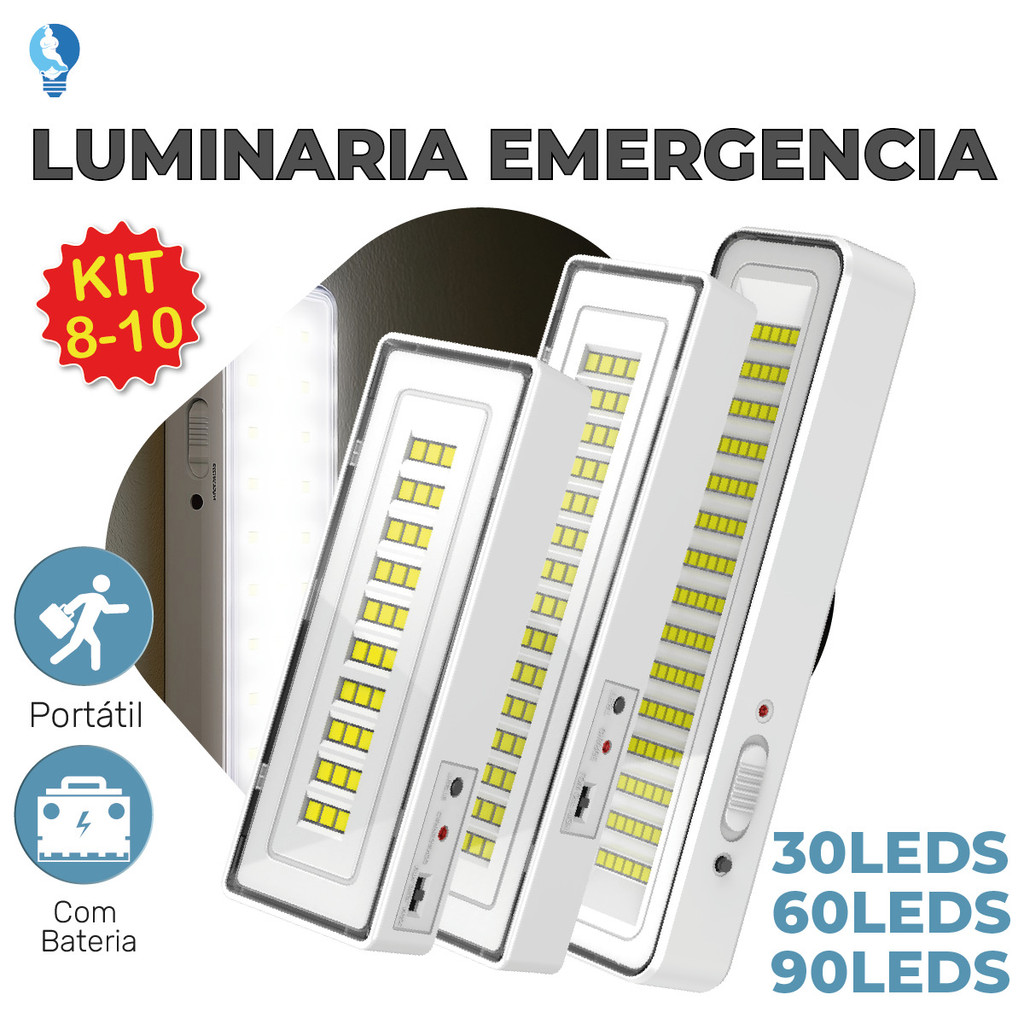 8-10 Luminária Emergência Lâmpada Portátil 30 60 90 Leds Recarregável Bivolt Luz Branca Fria em Oferta na Shopee