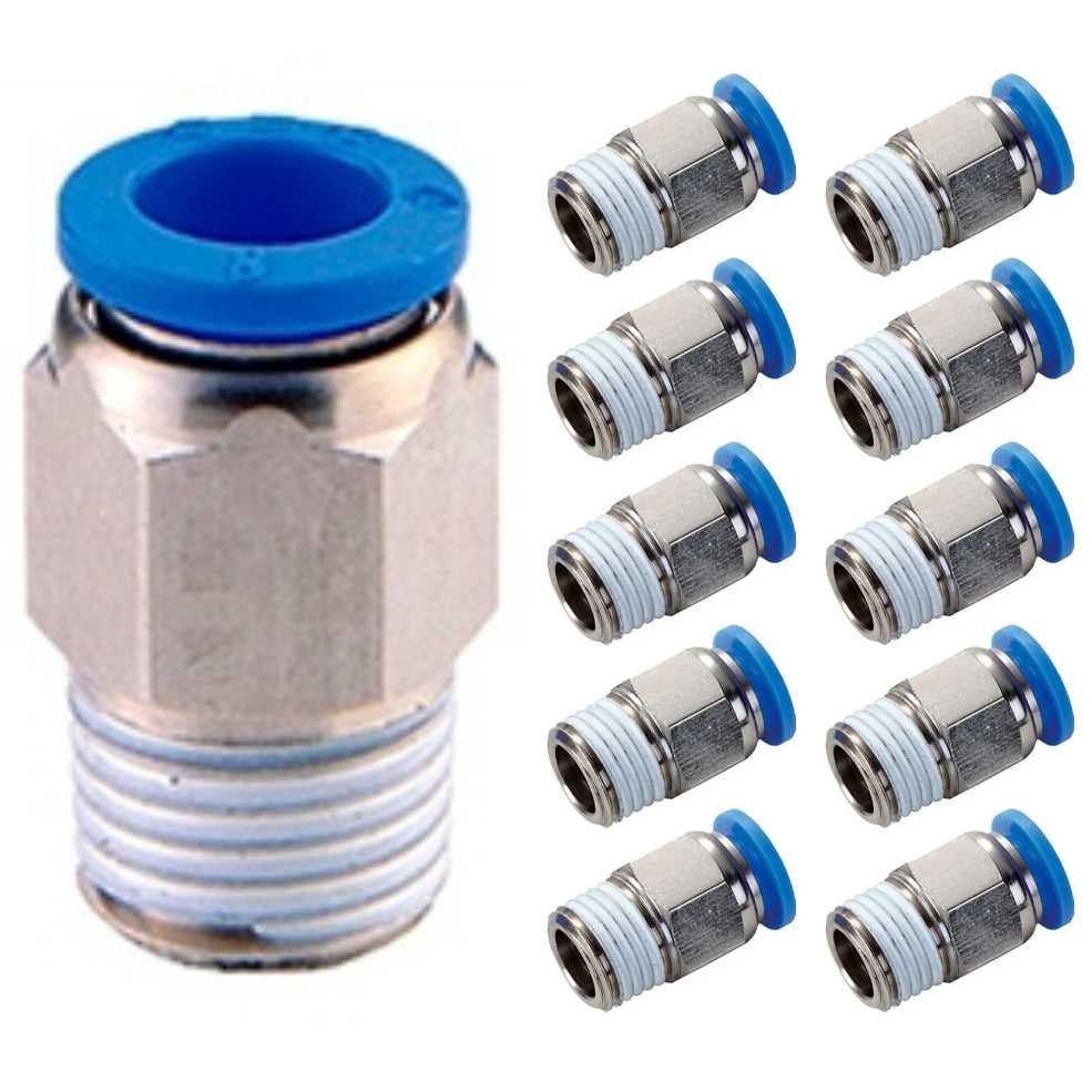 Kit 10 Conexões Pneumáticas Retas 10mm x 1/4 NPT – Ideal para Ar Comprimido e Compressores