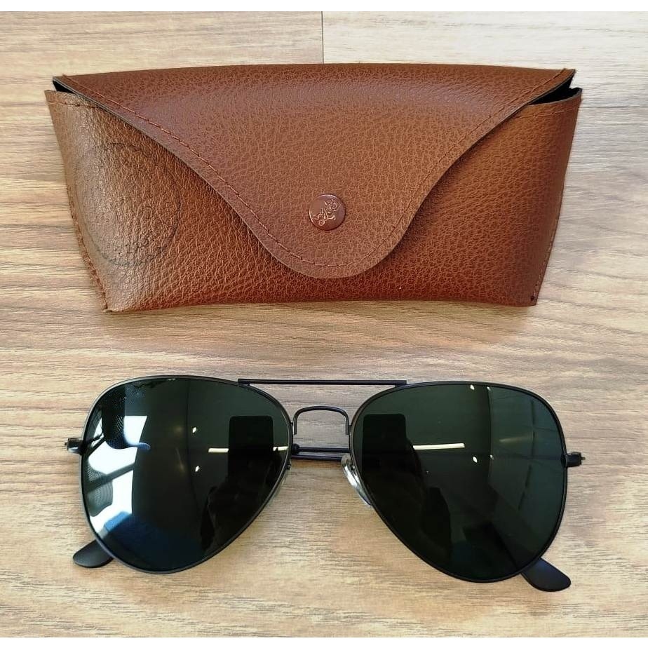 Óculos de Sol Aviador Preto G15 Metal Lentes Cristal