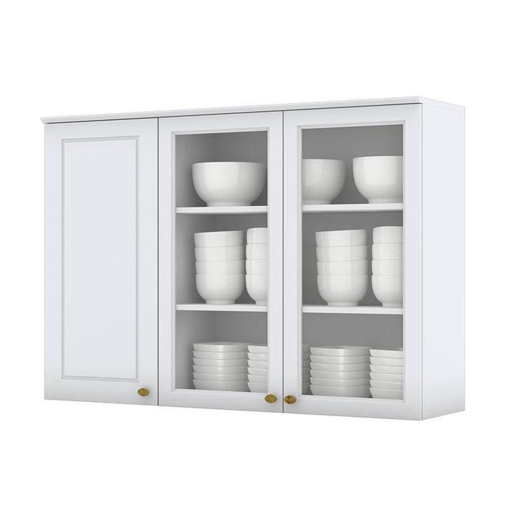 Armário Aéreo 3 Portas Com Vidro 120 Cm Americana Branco Hp – Henn em Oferta na Shopee