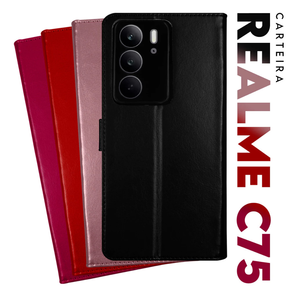 Capa Carteira Flip em Couro Realme C75 4G / C75x com Porta Cartão Dinheiro Fecho Magnetico Case