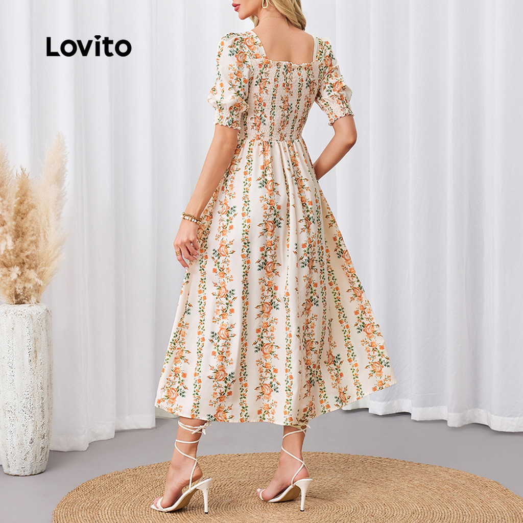 (Trendy) Lovito Vestido Casual Floral com bata para mulheres LBL23683 - Women Clothes