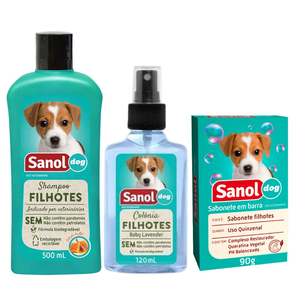 Kit Shampoo Filhote + Perfume Filhote + Sabonete em Barra Filhote - Sanol Dog em Oferta na Shopee