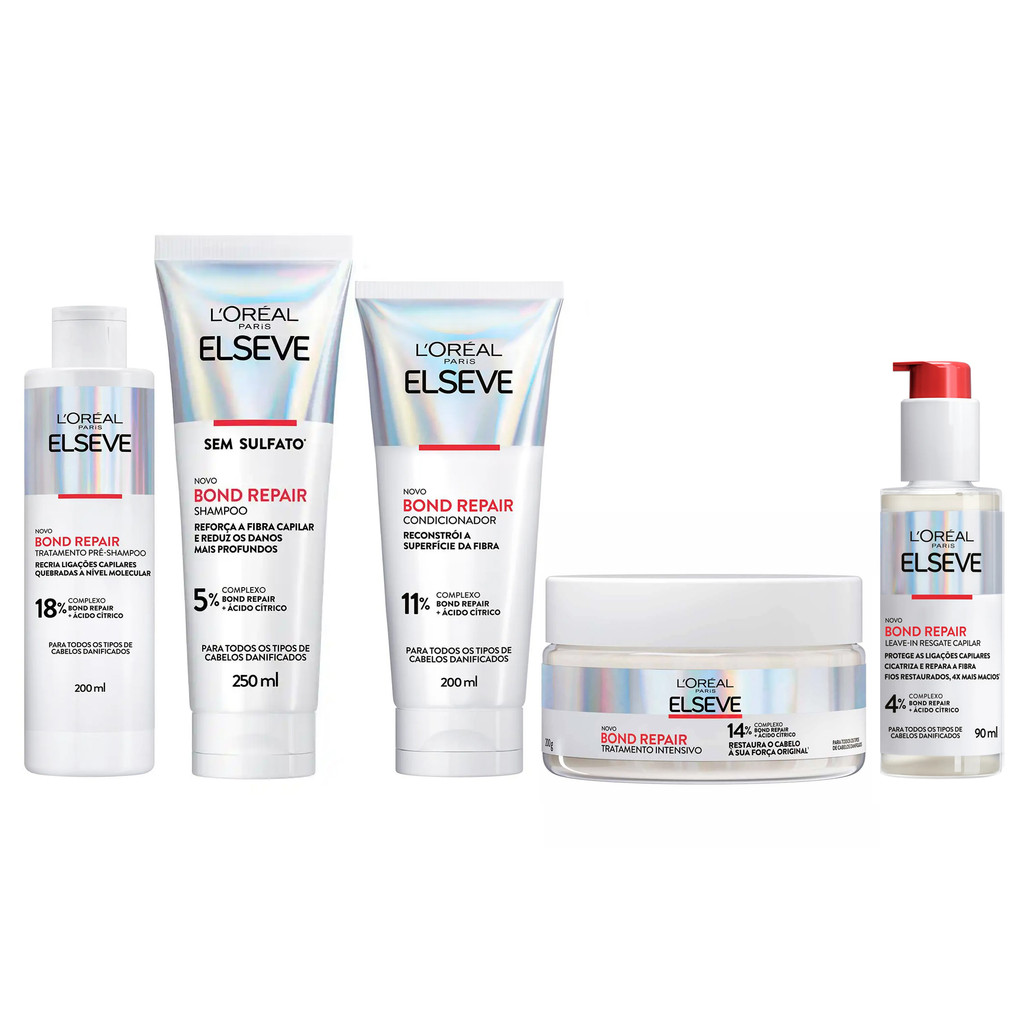 KIT ELSEVE PRÉ SH + SH + COND + MÁSC + LEAVE-IN BOND REPAIR CABELOS DANIFICADOS - 5 ITENS em Oferta na Shopee