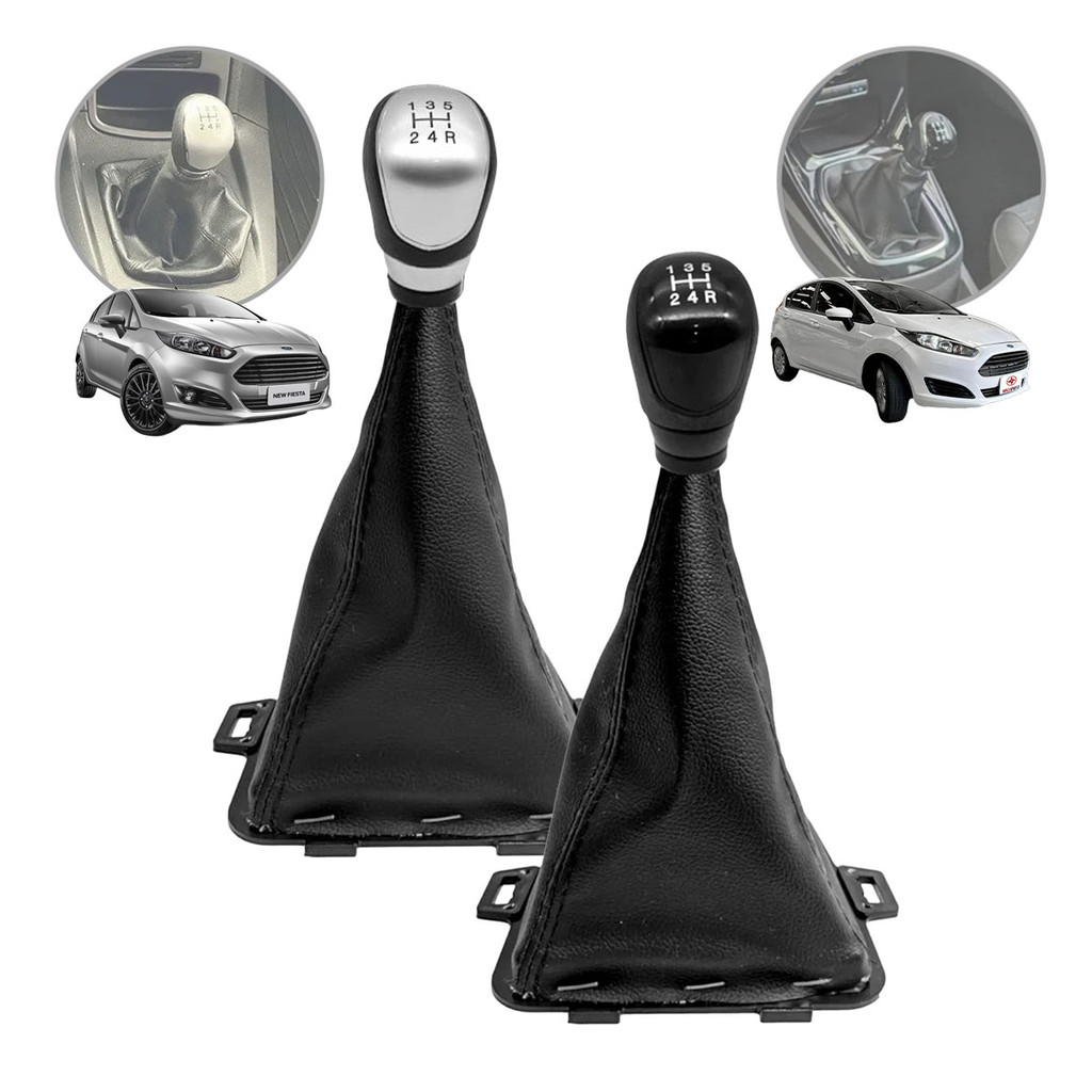 Kit Coifa e Alavanca Cambio de Marcha Ford New Fiesta 2013 A 2019 Manopla Cores Preto ou Prata