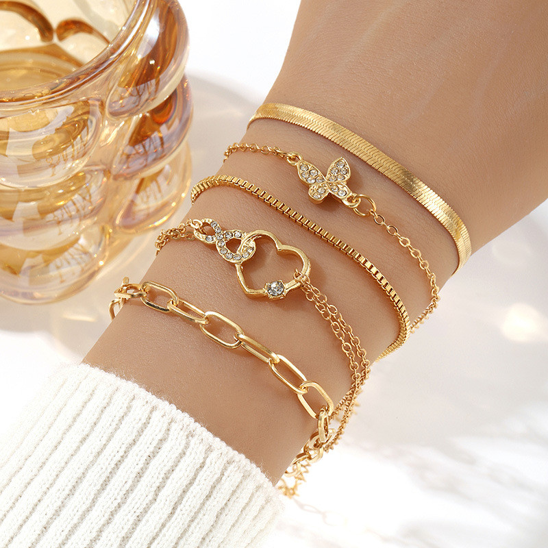Conjunto De Pulseira De Coração Com Nó Ajustável Da Sorte-5 peças pulseira presente feminino