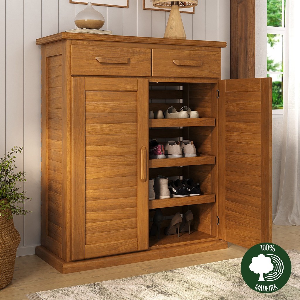 Sapateira Madeira Maciça 2 Portas Nathalia em Oferta na Shopee