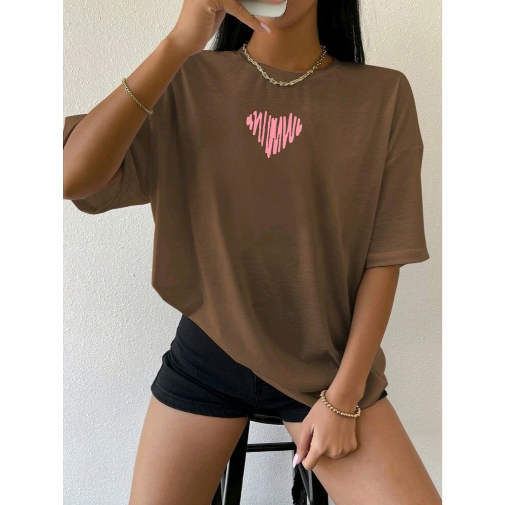 Camisa Camiseta Feminina Treino Academia Oversized T-shirt Coração Lançamento