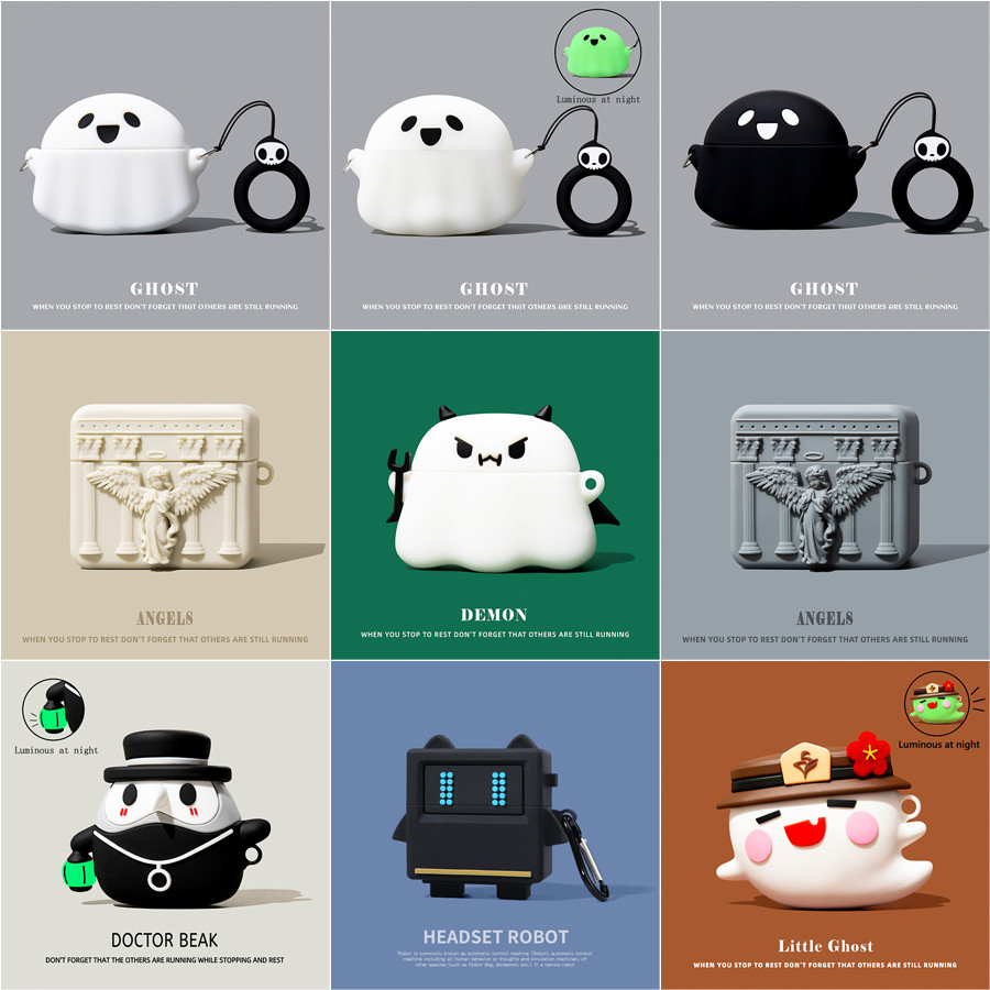 Capa Protetora Fantasma Para Airpods 4 3 2 Capa Para Apple AirPods Pro2 Pro 2ª Geração Concha Espírito Demônio Anjo Robô