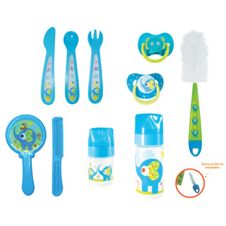 Kit Enxoval Com Mamadeira Chupeta e Escovas Azul - Kitstar em Oferta na Shopee