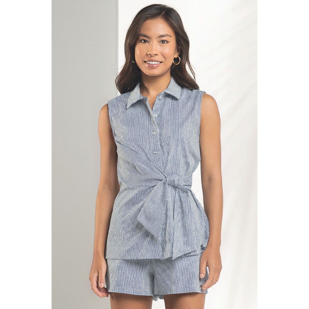 Short Feminino Listrado Marialícia Azul - Women Clothes