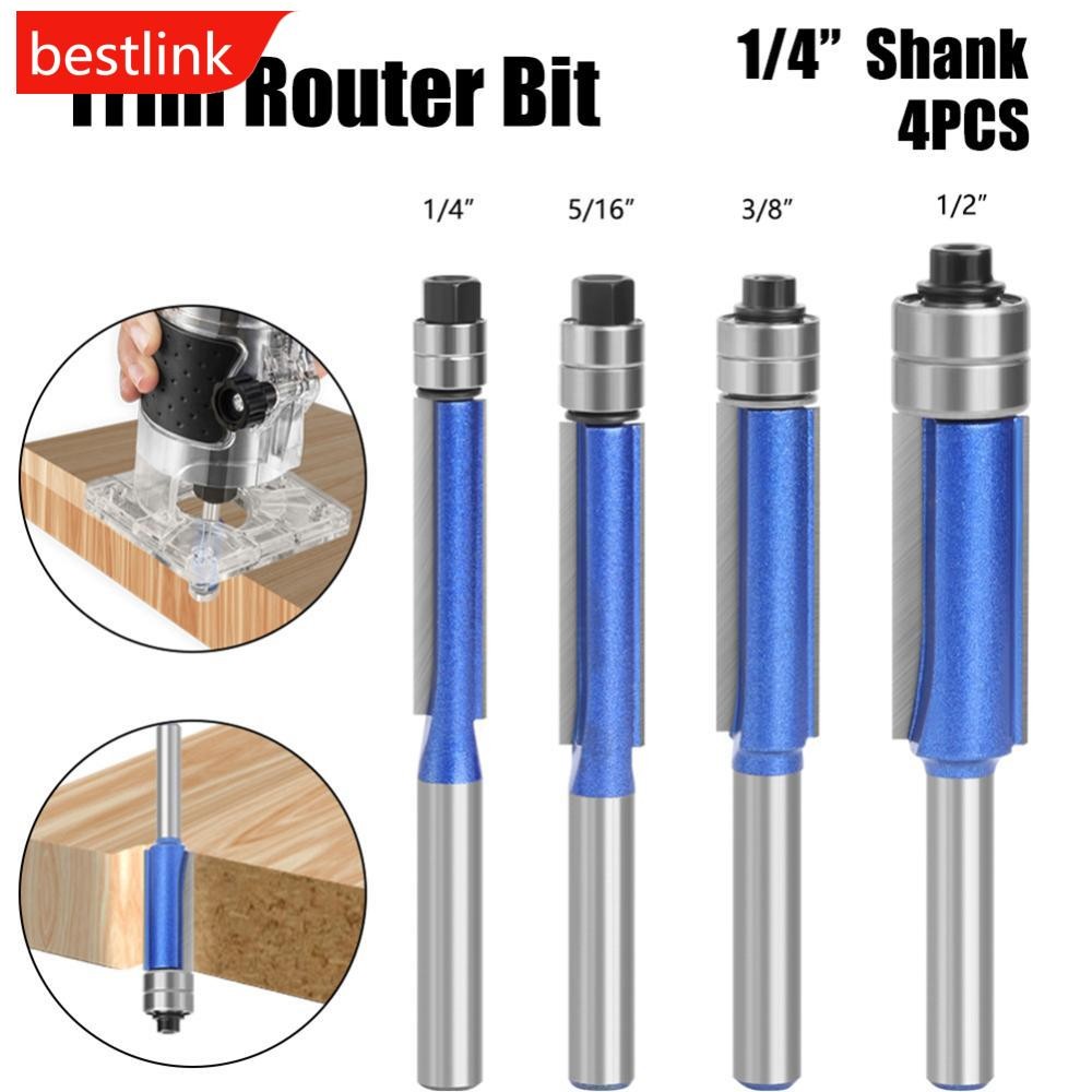 BESTLINK 1/4pcs 1/4 " Shank Trim Router Bit Com 2 Lâminas De Rolamento Duplo Fresa De Madeira Para Ferramenta De Marcena