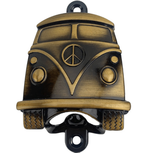 Abridor de Garrafas Kombi VW em Metal Ouro Velho Escovado 10x6,5cm Acessório Decoração Artesanato Ferragem