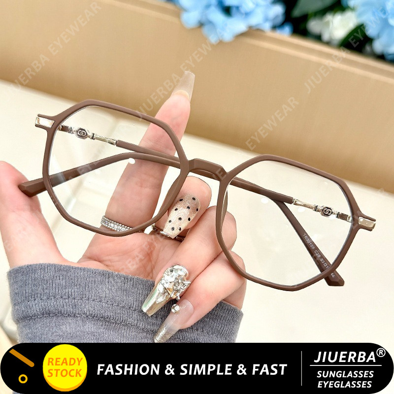 (JIUERBA) Novos Óculos De Armação De Chá De Areia TR90 Para Mulheres Poligonais Anti-Luz Azul Da Moda em Oferta na Shopee