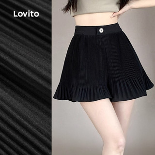 (New) Lovito Shorts Casuais com Botão para Primavera/verão Shorts Pretos para mulheres L144AD052 em Oferta na Shopee
