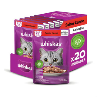 Whiskas Pack Ração Úmida Para Gatos Carne Ao Molho 85gr Com 20 Sachê em Oferta na Shopee