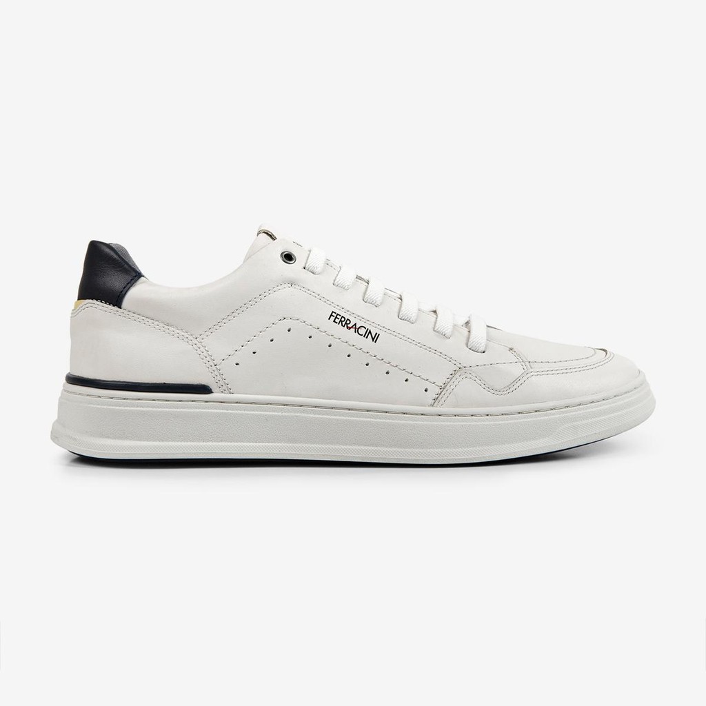 Sapatênis Masculino Esportivo Couro Casual Ferracini  Calce Fácil Gold Branco 2071A em Oferta na Shopee