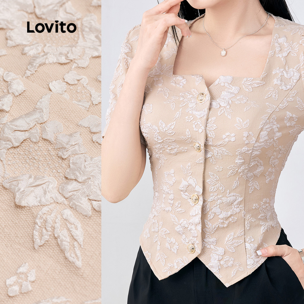 (New) Lovito Camisa Casual com Botões para Primavera/verão Blusa Caqui para Mulheres L143ED589 em Oferta na Shopee