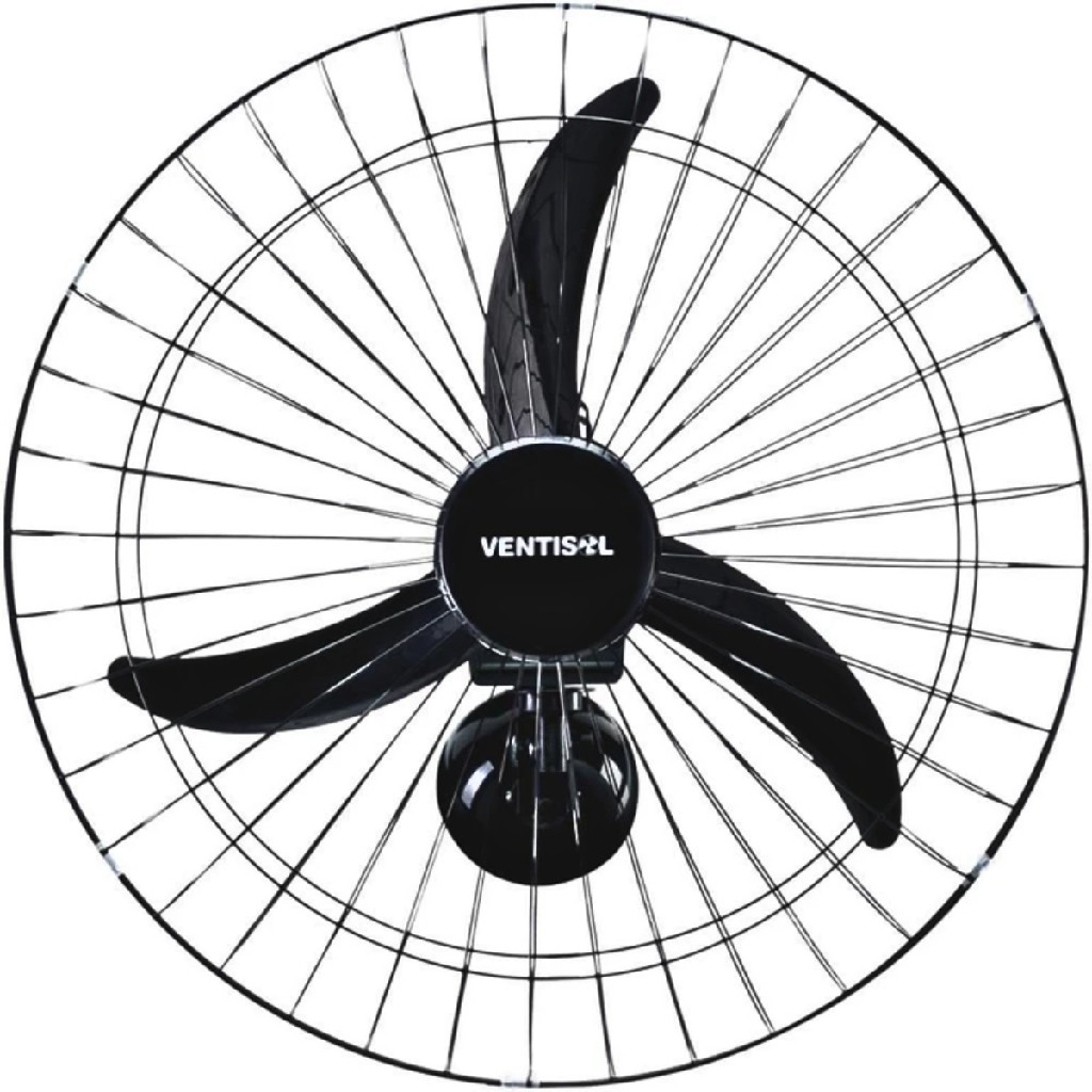 Ventilador De Parede Industrial 60cm Ventisol Plástico 3 Pás Preto BIVOLT Com Controle/chave