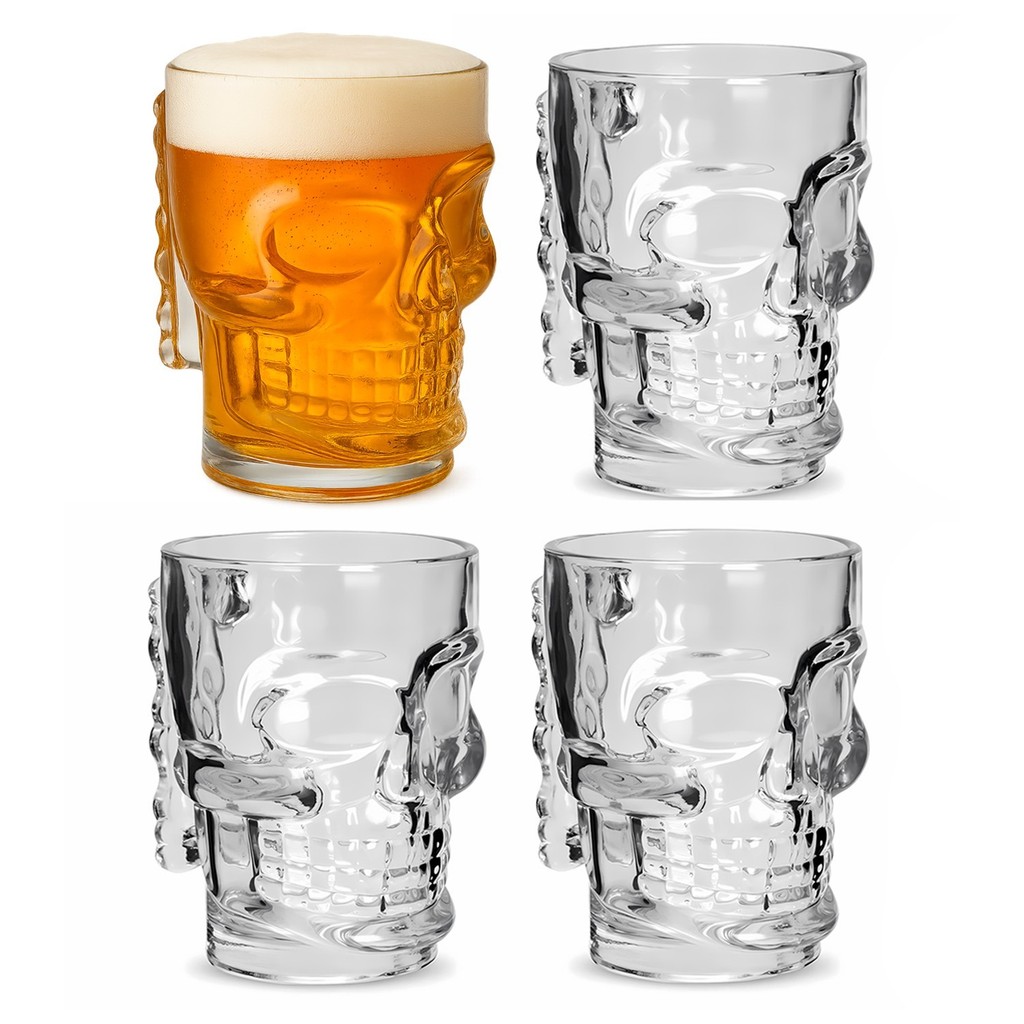 4 Canecas De Chopp 370ml Cerveja Caveira Rock Transparente - Mimo Style