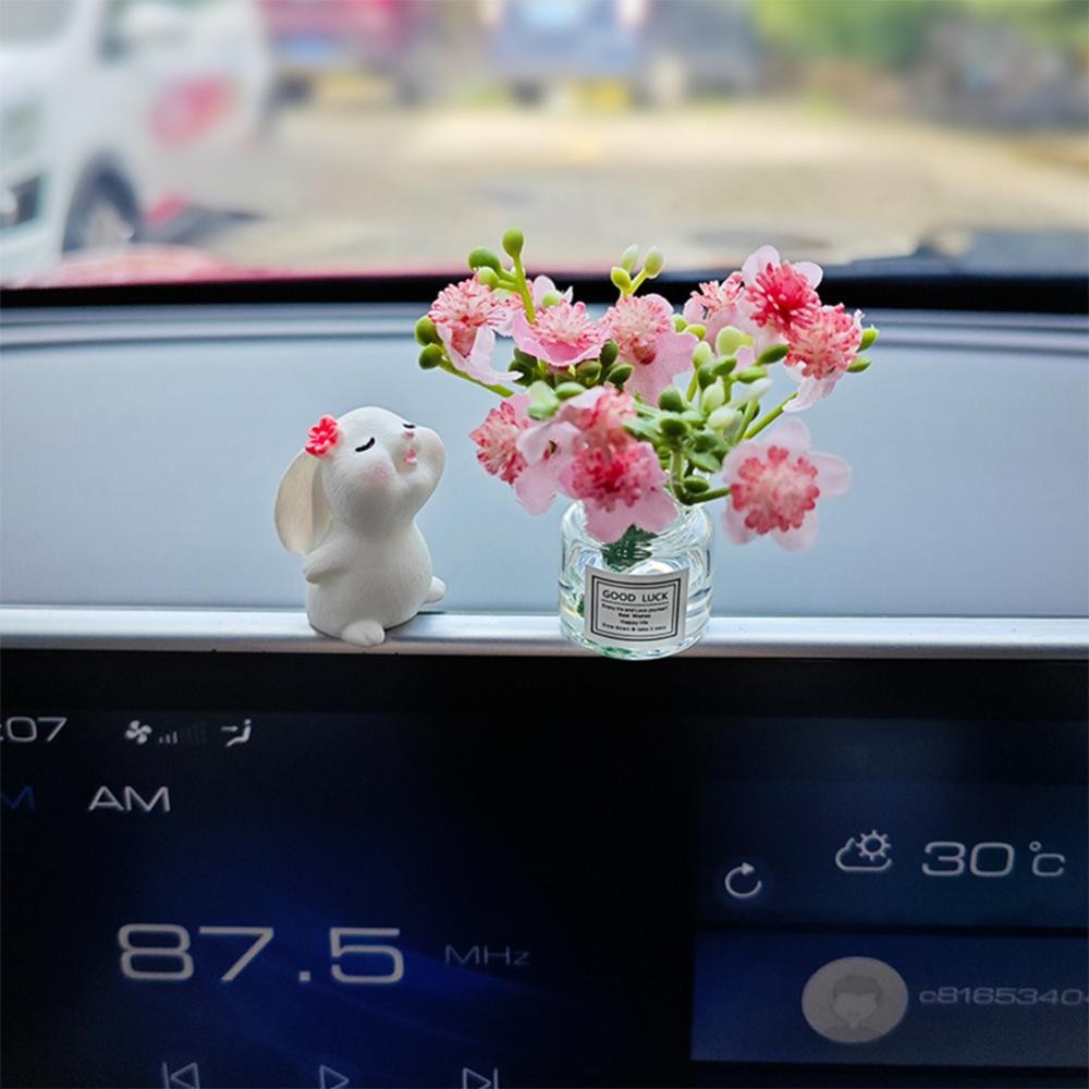 TKEY 2 Peças Enfeites De Decoração De Carro Vaso De Jasmim Micro Paisagem Coelho Interiores N4Q3