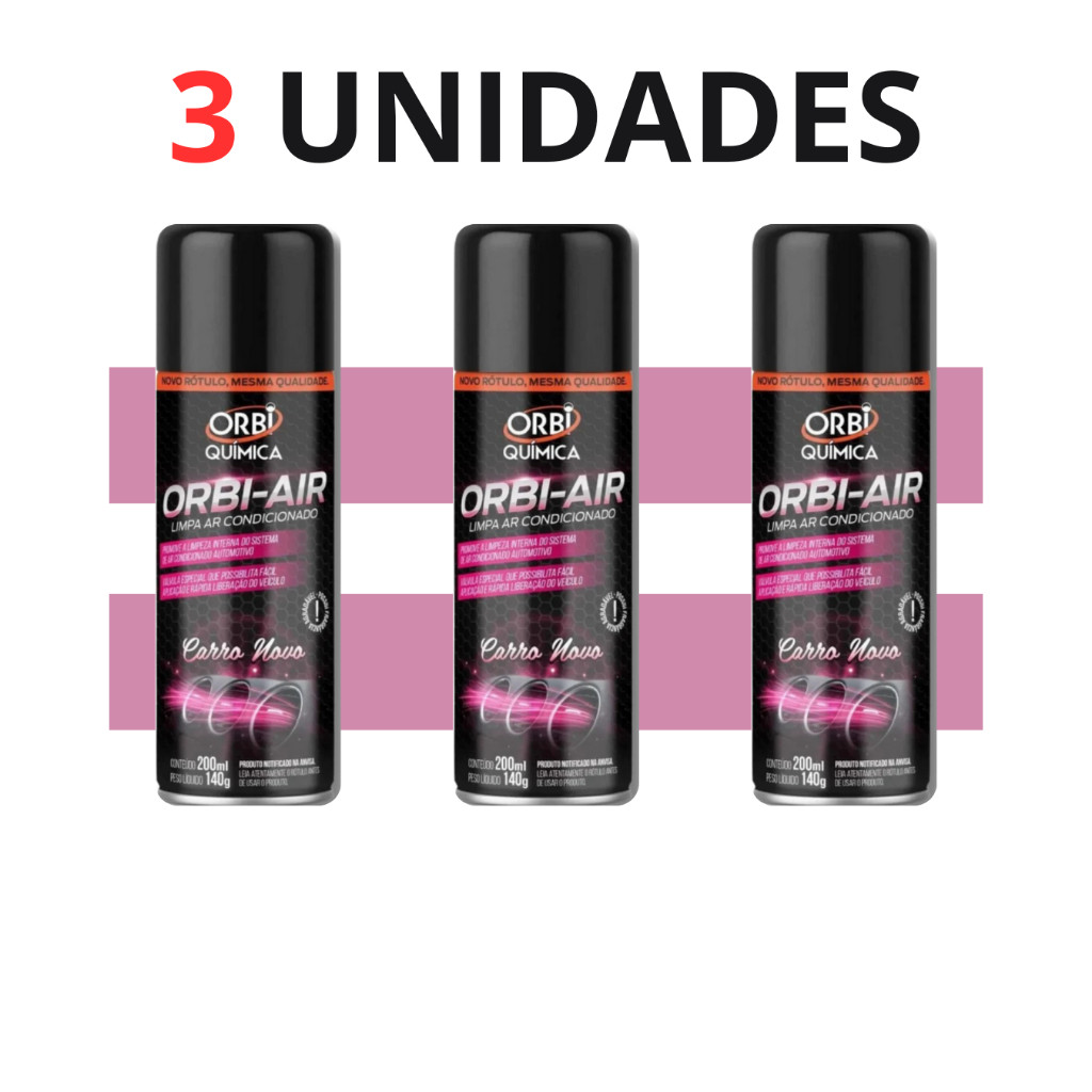 Limpa Ar Condicionado Automotivo Spray Higienização - Carro Novo Órbi-Air KIT 3 UNIDADES em Oferta na Shopee