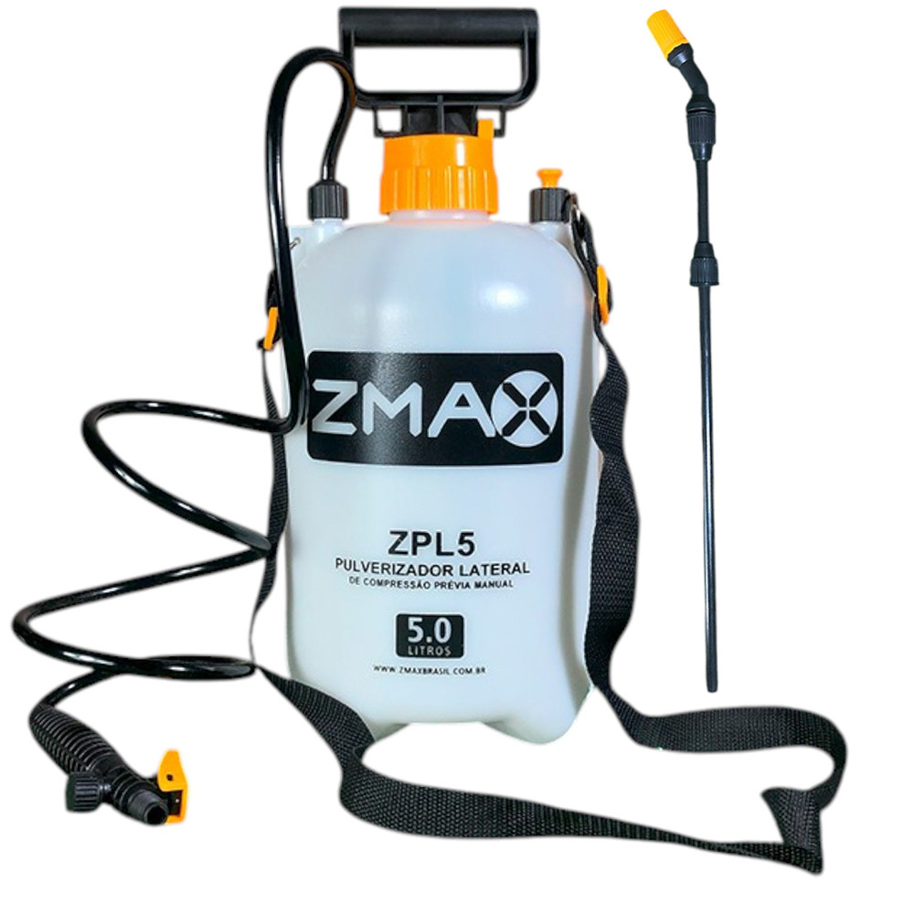 Pulverizador Agrícula Profissional Lateral 5 Litros Zmax com Compressão Prévia Gatilho com Trava
