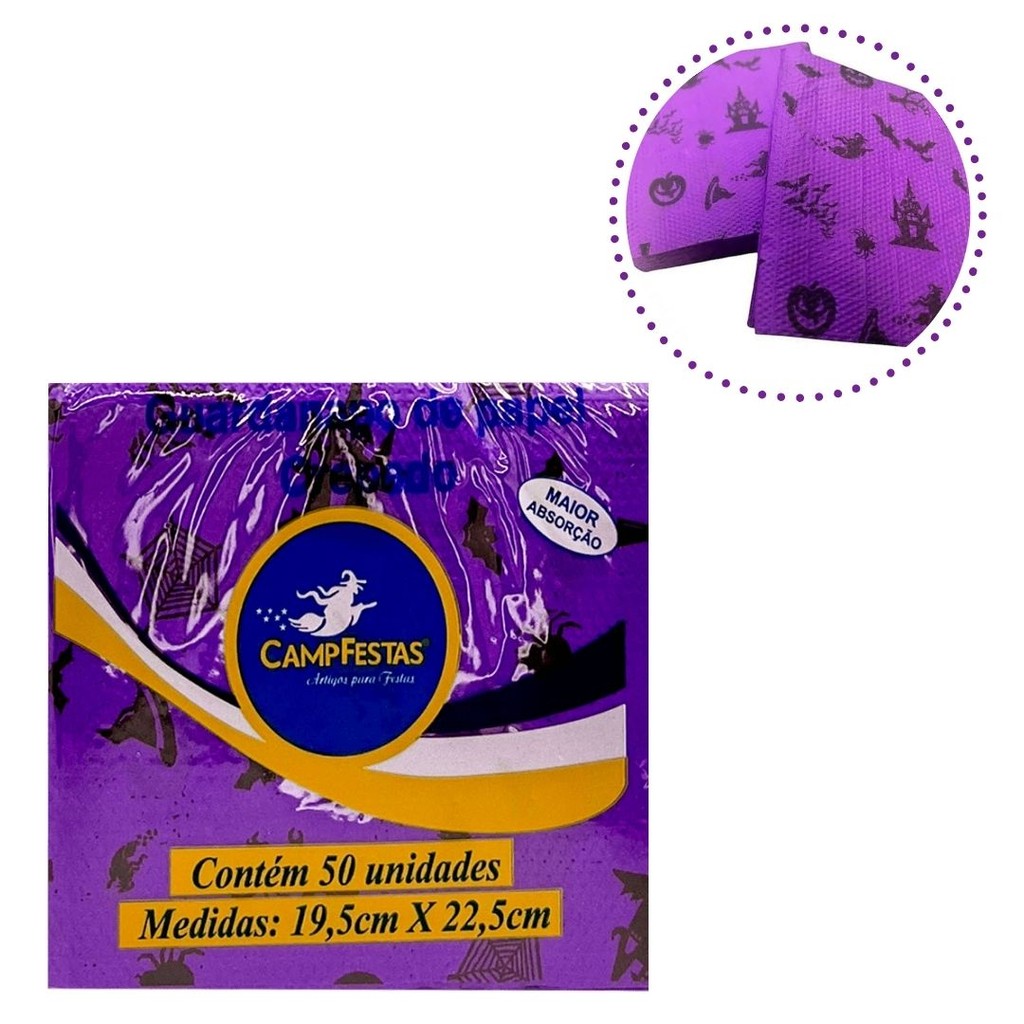 50~300 GUARDANAPOS HALLOWEEN ROXO FESTA 19,5 X 22,5 CAMPFESTA em Oferta na Shopee