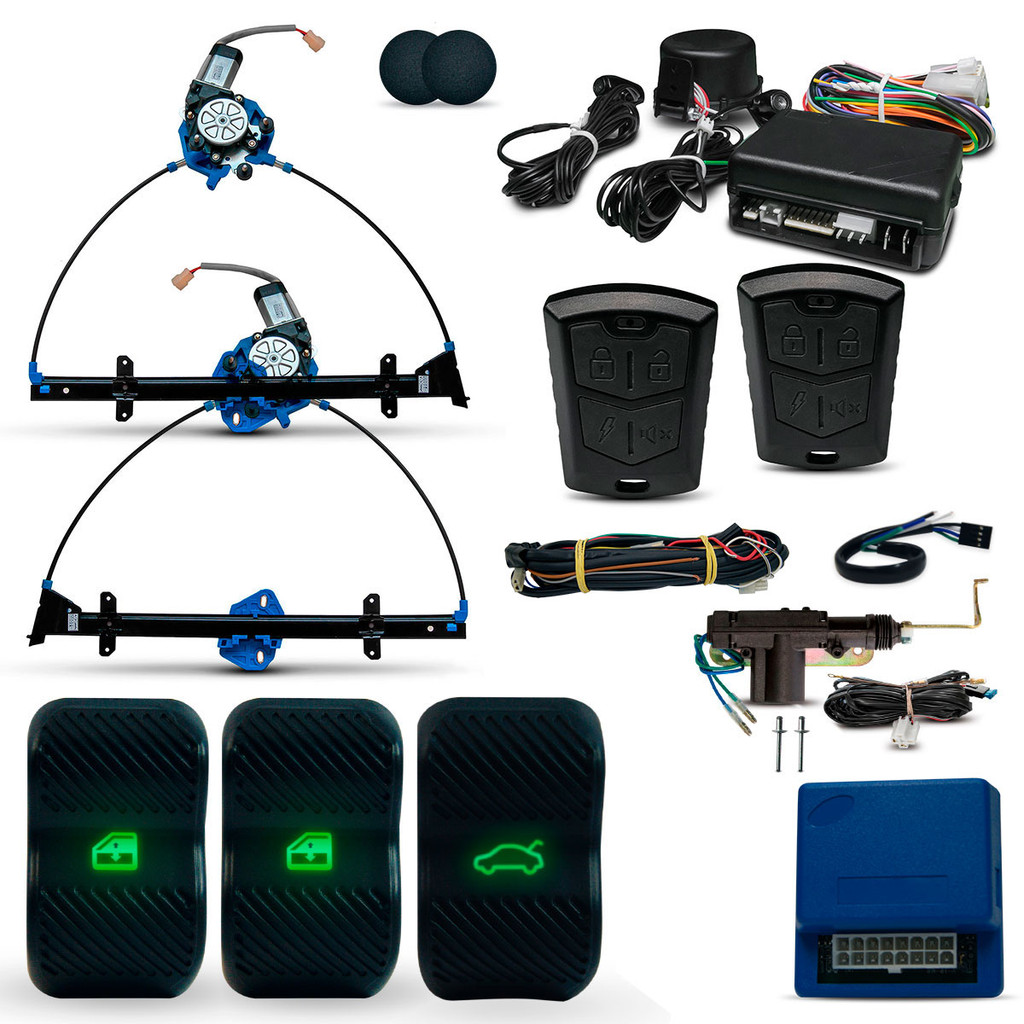 Kit Vidro Elétrico Gol Bola G2 2 Portas + Alarme + Malas