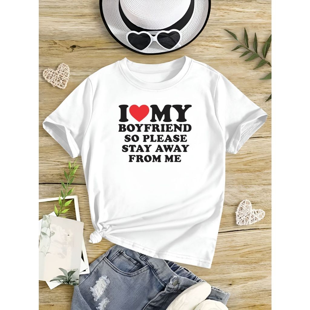 Camisa Premium 30.1 Camiseta I Love My Boyfriend Camisa Feminina Unissex 100% Algodão Macio Confortável Respirável Envio