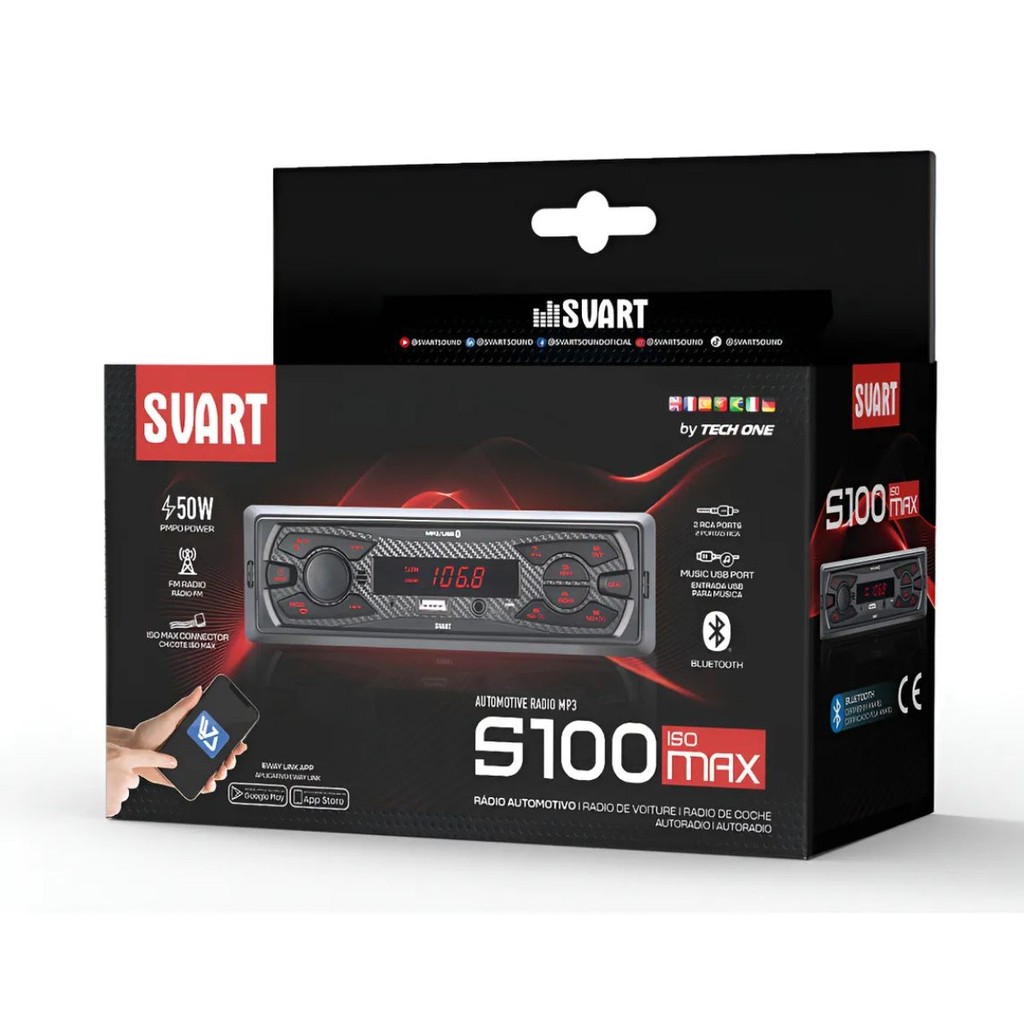 Radio Automotivo Mp3 Player Bluetooth S100 Iso Max Svart