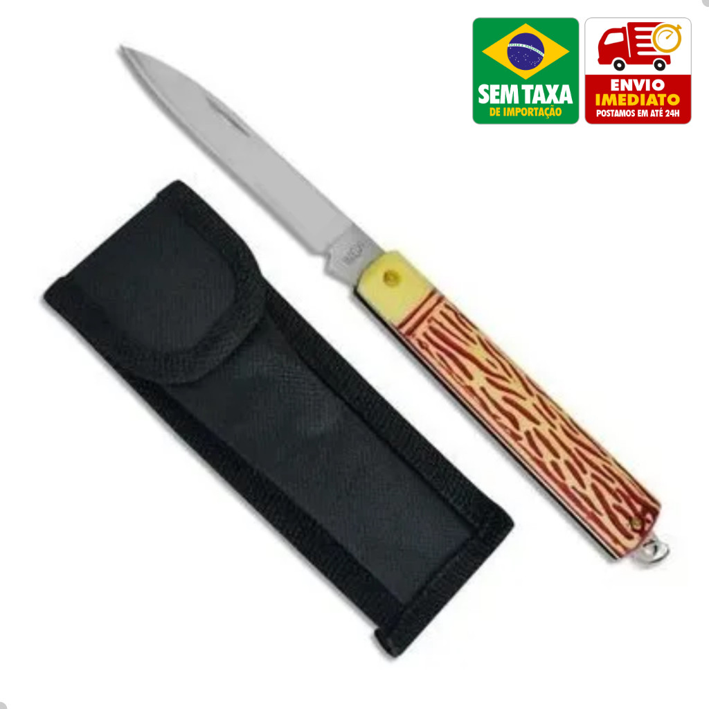 Canivete Aço Inox 18,5cm Dobravel com Estojo Cabo Plástico Multiuso GP6 Ferramenta
