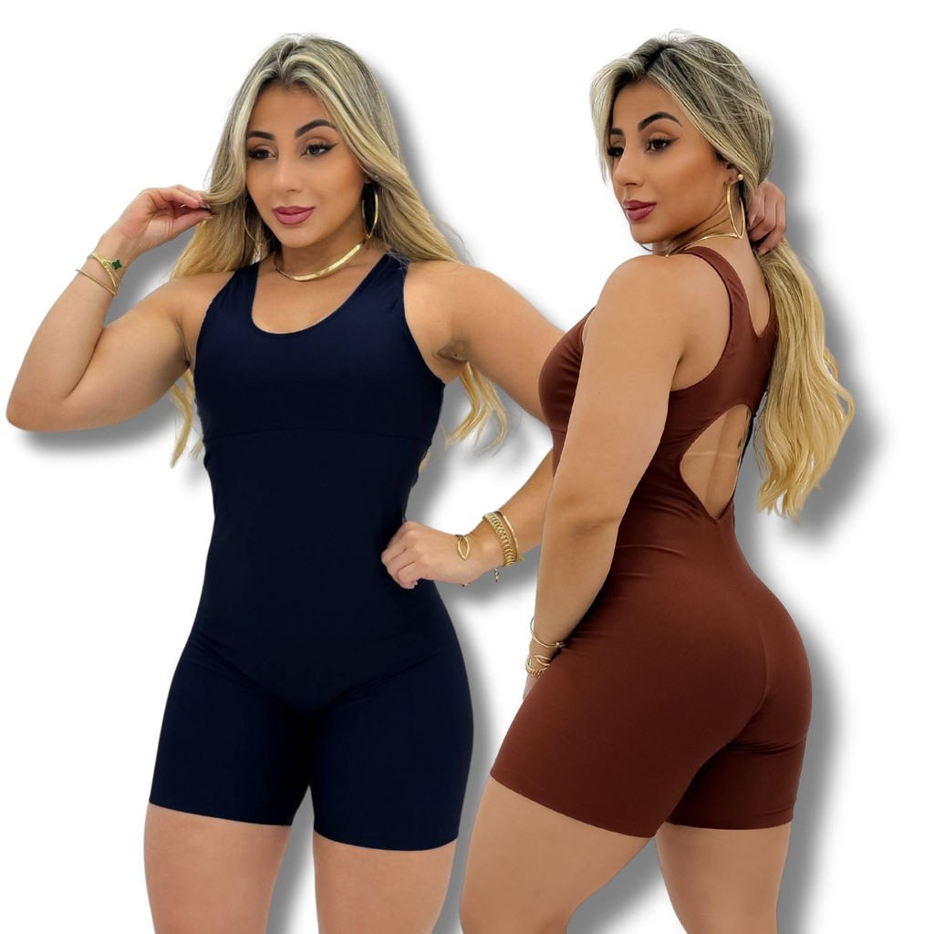 Macaquinho Fitness Feminino De Academia Curto Shortinho Liso