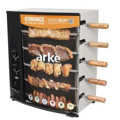 Churrasqueira a Gás Com 5 Espetos Giratórios Assador Rotativo Bivolt Aço Carbono GLP Arke AGR