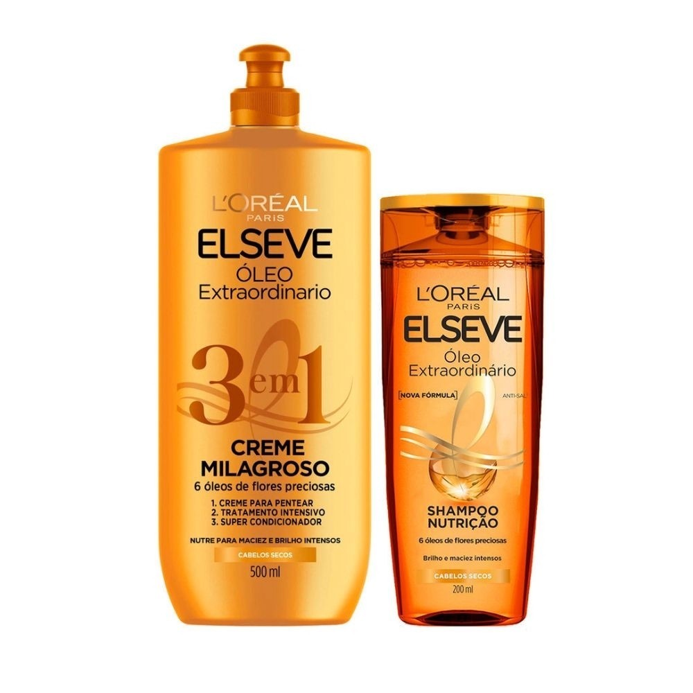 Kit Elseve L’Oréal Paris Óleo Extraordinário Shampoo 200ml + Creme Milagroso 3em 500ml (2 produtos) - Beauty
