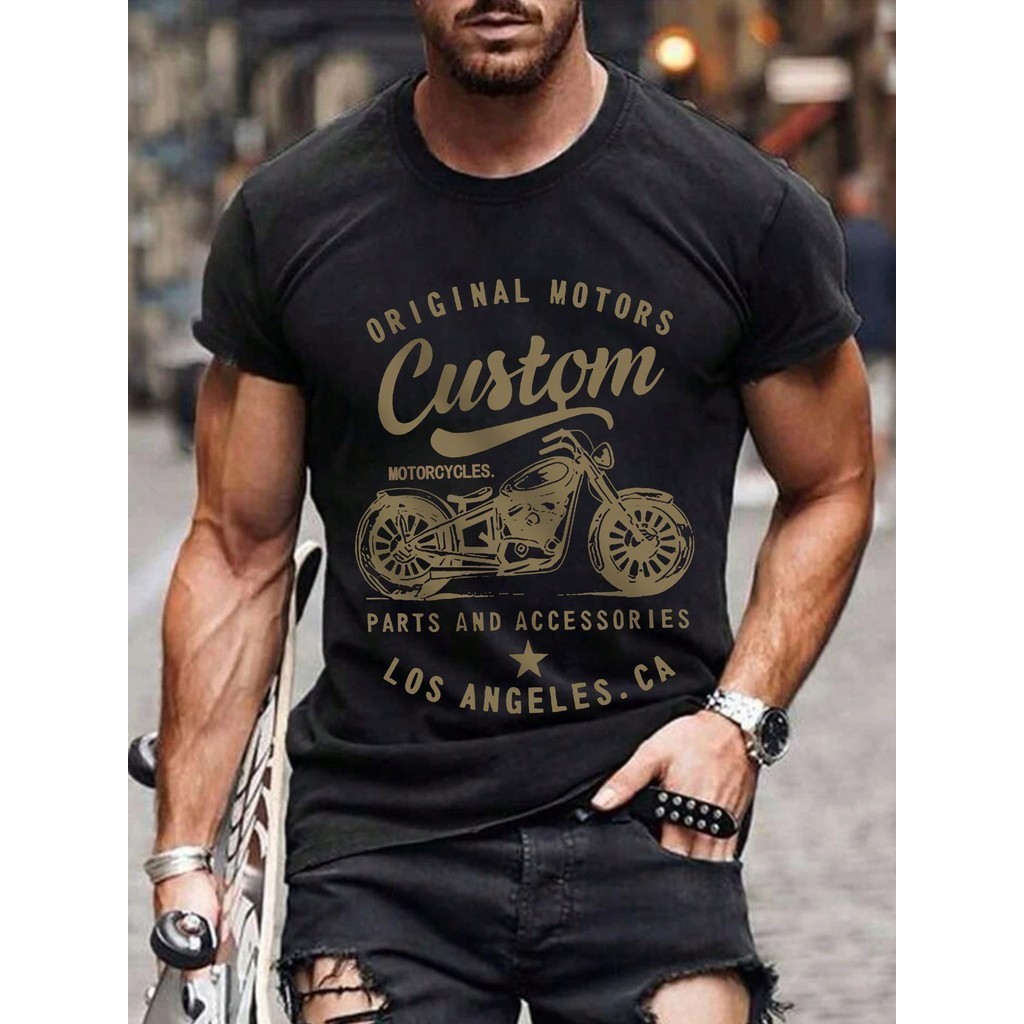 Camiseta Unissex Original Motors Custom para Amantes de moto Los Angeles.CA 100% Algodão