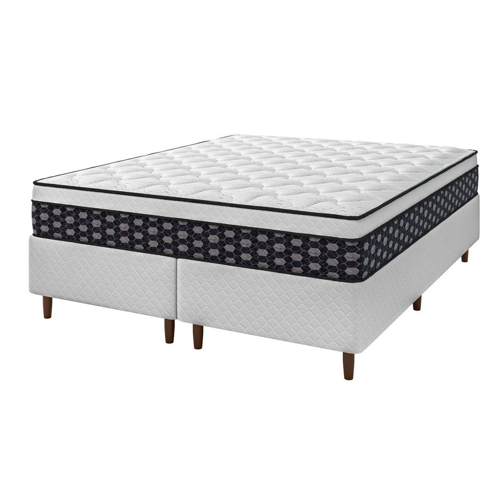 Cama Box King Branca + Colchão Molas Ensacadas 193x203x71 Euro Thássia Umaflex Conforto Máximo King! em Oferta na Shopee