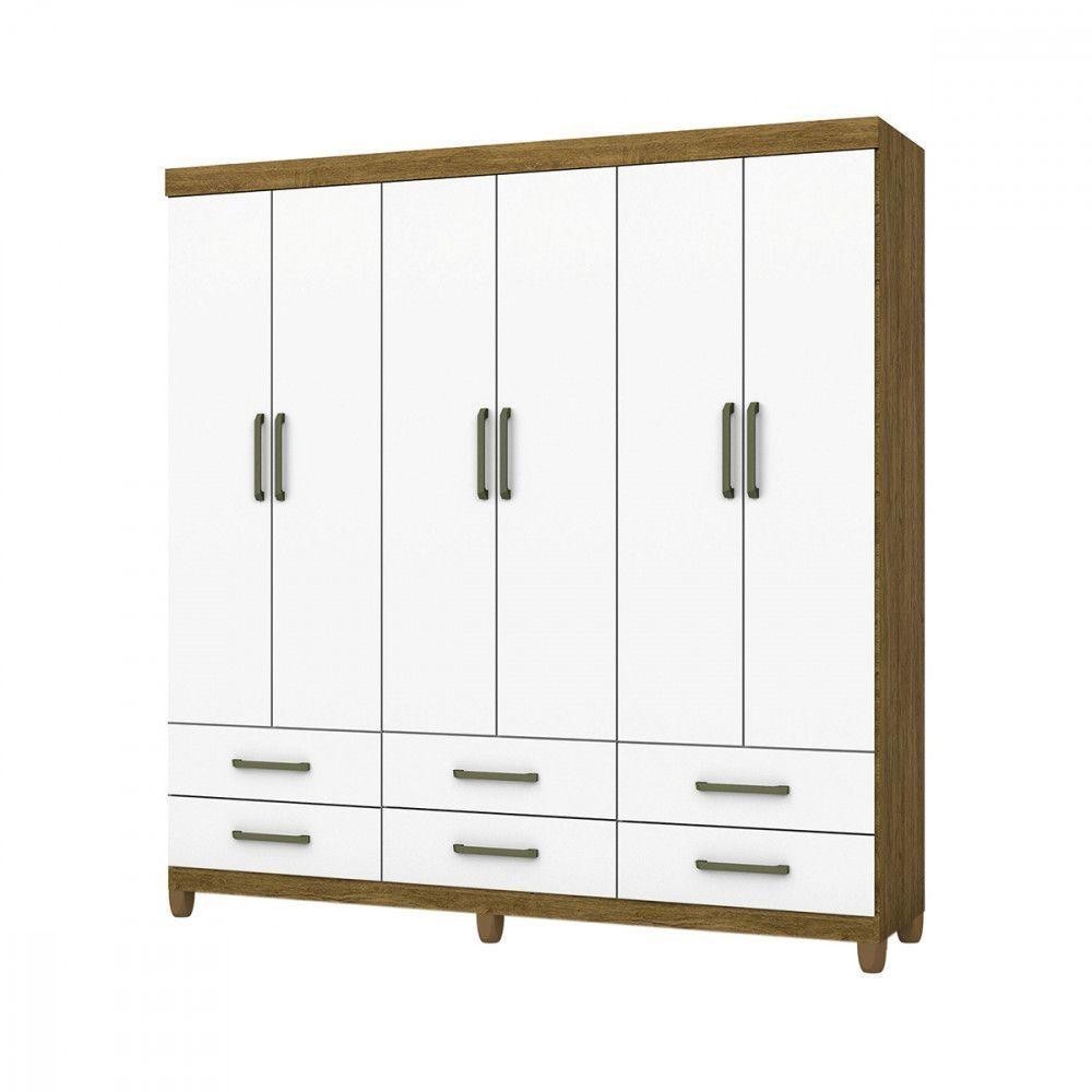 Guarda Roupa D22 6 Portas 6 Gavetas Com Pés Carioca Móveis Freijó Com Branco em Oferta na Shopee