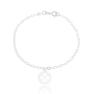 Pulseira de Prata 925 Feminina e Medalha de Trevo