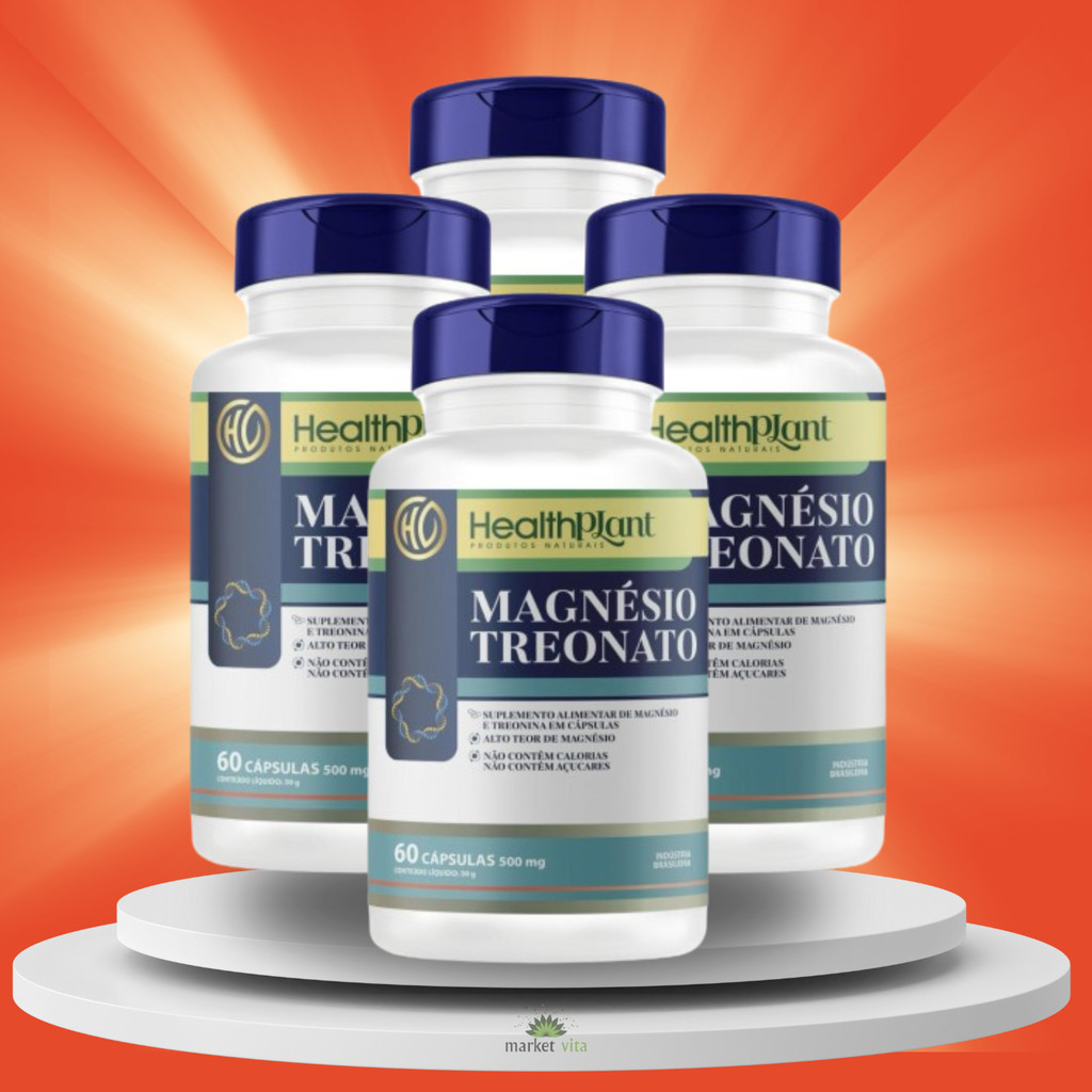 Kit Com 4 Un Magnésio L Treonato Puro 240 Capsulas 500mg Auxilia Na Memória