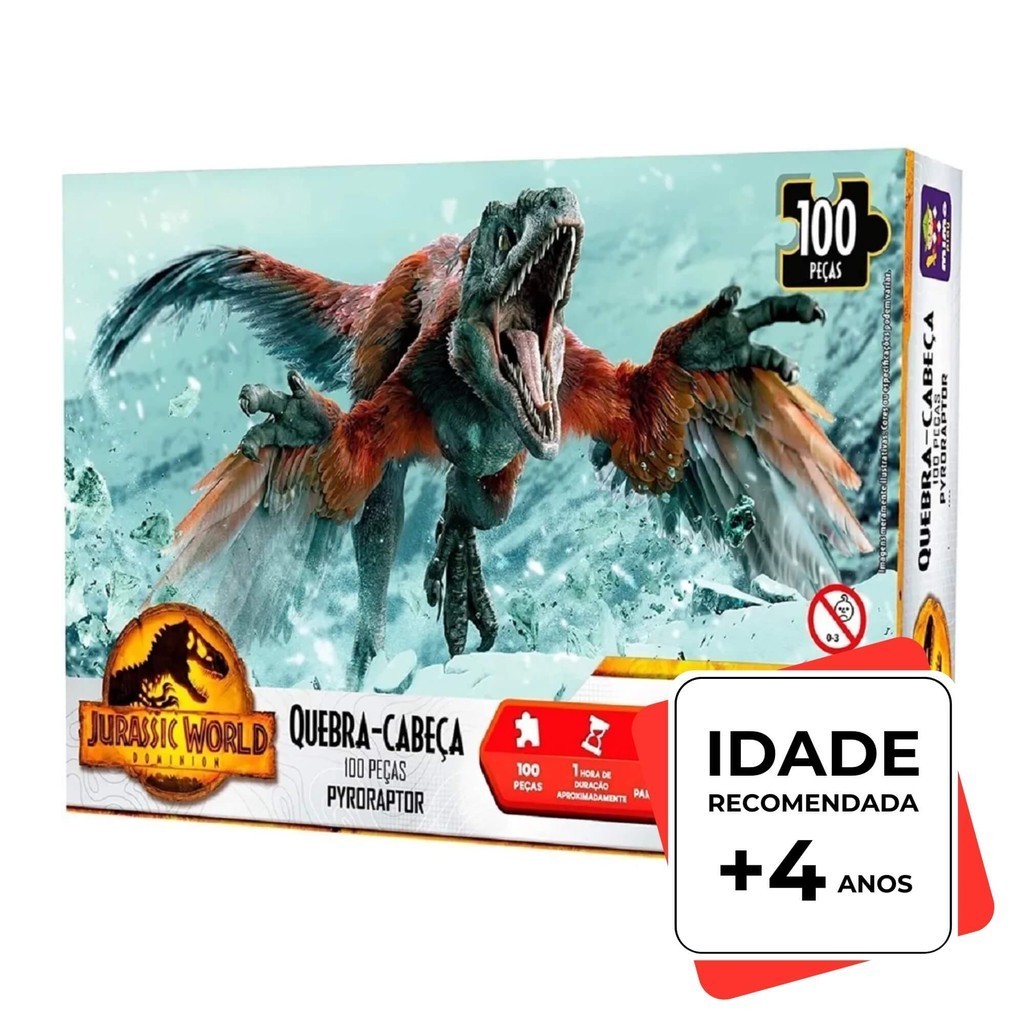 Detalhes do Quebra-Cabeça Pyroraptor 100 Peças Jurassic World Mimo Toys - 2083