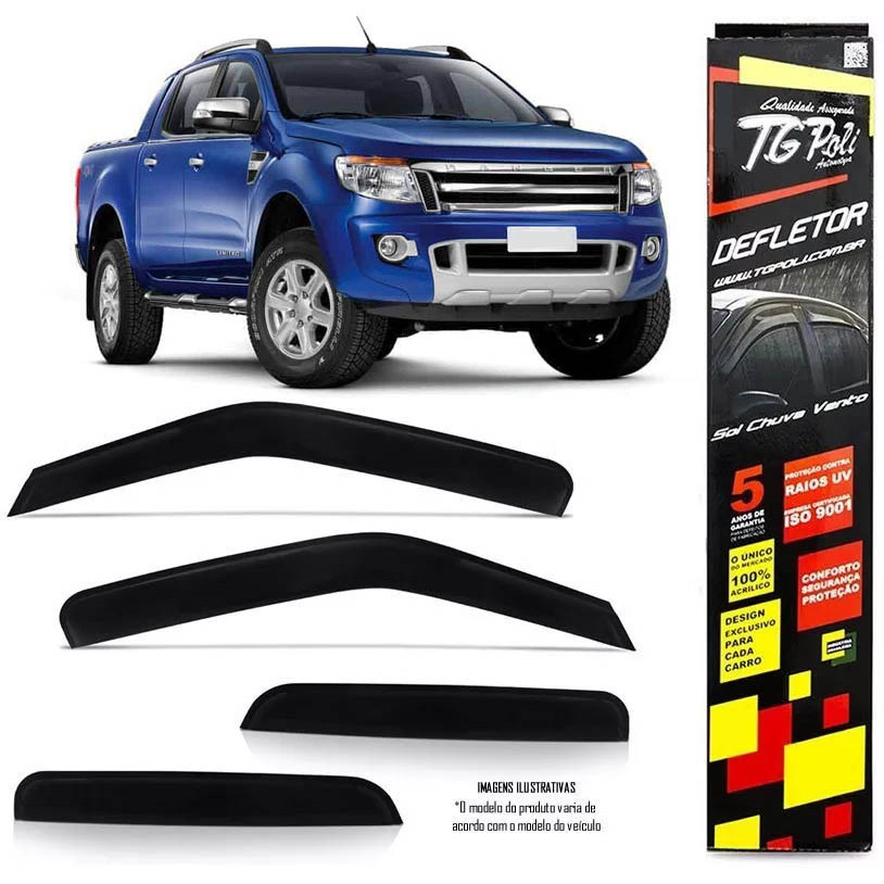 Calha Chuva Defletor TG Poli Ford Nova Ranger 2013 2014 2015 2016 2017 2018 2019 2020 2021 - 4 Portas