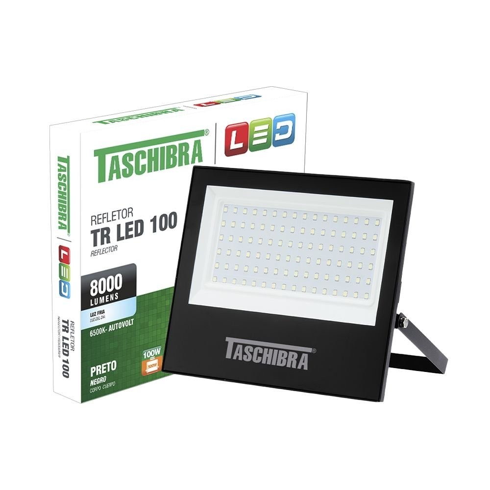 Refletor Taschibra Led TR Slim 100W Luz Fria 6500K Prova D'água IP65 Preto Bivolt