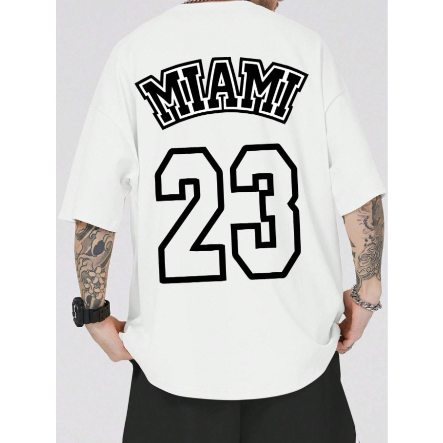 Camiseta Oversized Miami 23 Bordado Grafico Estampado Frente Costas Jogos Esporte Skate Futebol Basquete Handebol Manga