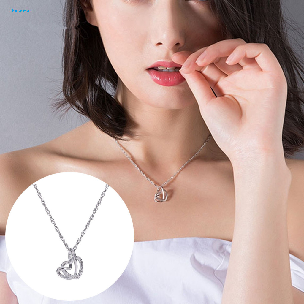 Women Double Heart Pendant Necklace Heart-shaped Girlfriend Stunning Elegant Women's Jewelry Gift Adjustable Chain for Her