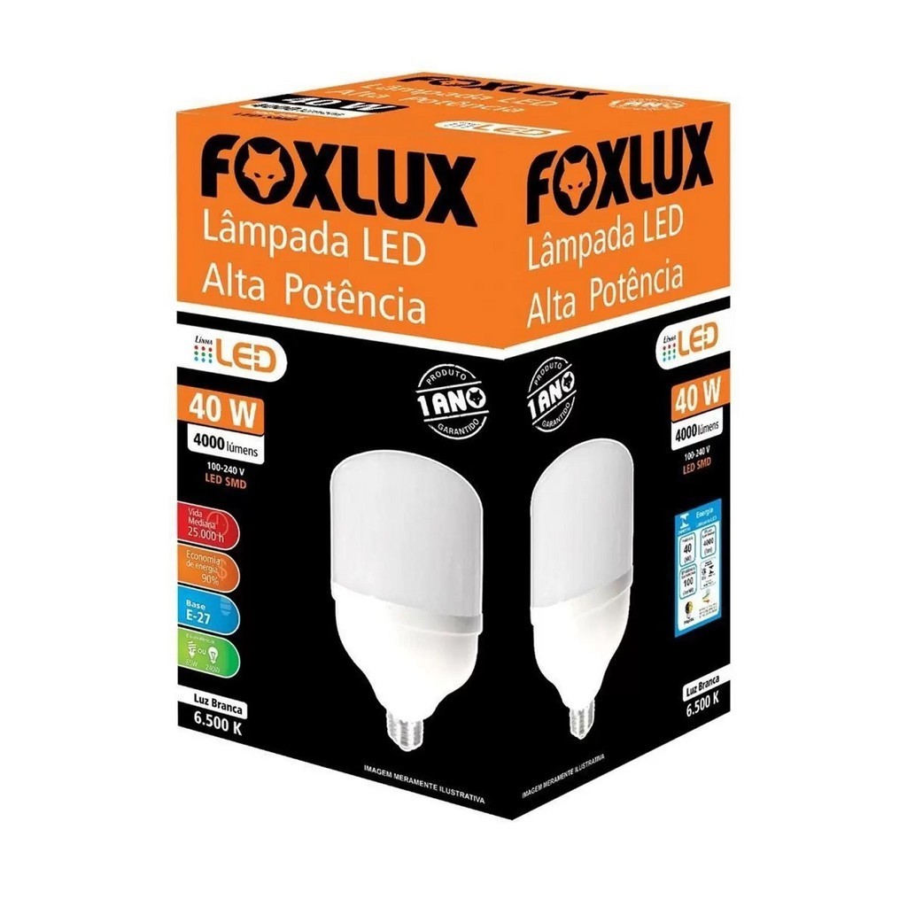 Lâmpada LED Alta Potência Foxlux 40W 6500K 2400lm Branca Fria E27 Bivolt Residências e Comércios em Oferta na Shopee