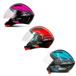 Capacete Aberto X Open Preto Com Vermelho Rosa Ou Azul FW3 Diversos Tamanhos E Viseira Transparente