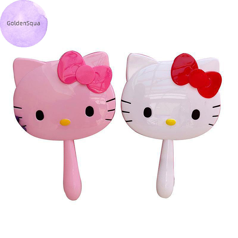 GoldenSqua Cartoon Sanrio Hello Kitty Maquiagem Manual Mirror Kawaii Kt Cat Handle Espelhos Menina Aniversário Gift br