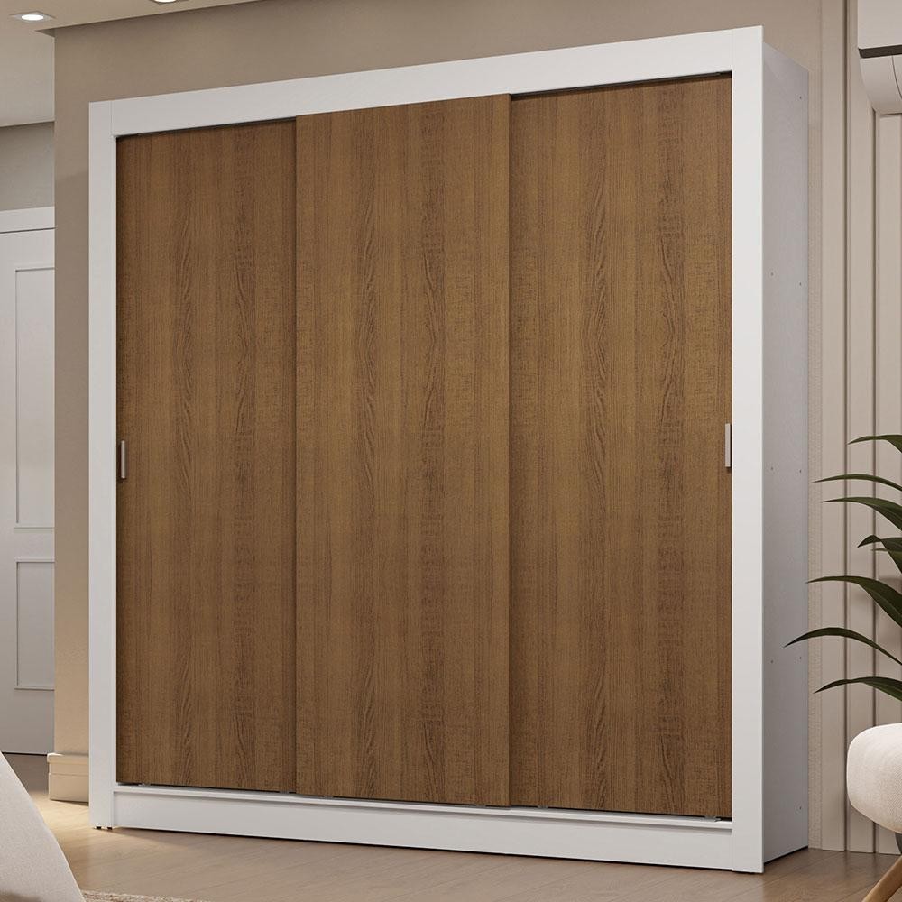 Guarda-Roupa Casal 3 Portas de Correr Branco/Rustic Sublime Madesa - Home & Living